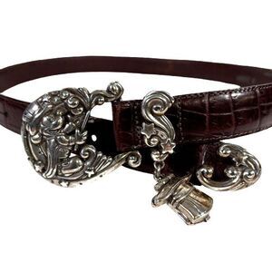 Brighton Disney Mickey Mouse Belt Top Hat Sz M Brown Reptile Leather Secret Lock